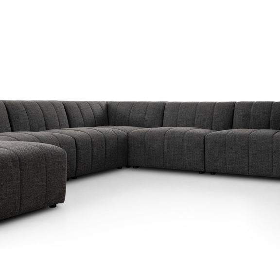 Langham Channeled 6-Piece Chaise Sectional - Saxon Charcoal