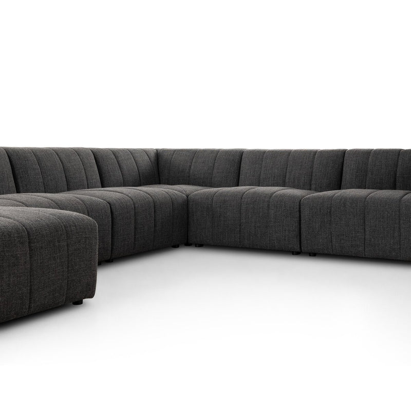 Langham Channeled 6-Piece Chaise Sectional - Saxon Charcoal