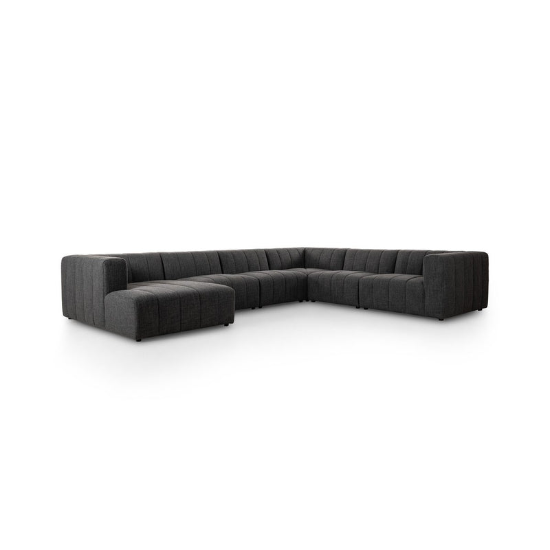Langham Channeled 6-Piece Chaise Sectional - Saxon Charcoal