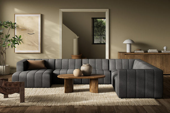 Langham Channeled 6-Piece Chaise Sectional - Saxon Charcoal