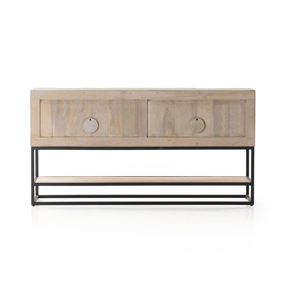Kelby Small Media Console - Light Wash Carved