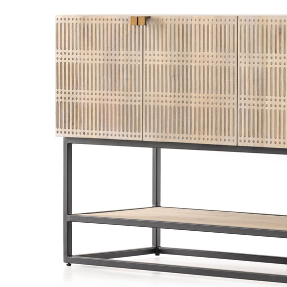 Kelby Small Media Console - Light Wash Carved
