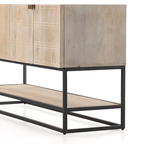 Kelby Small Media Console - Light Wash Carved
