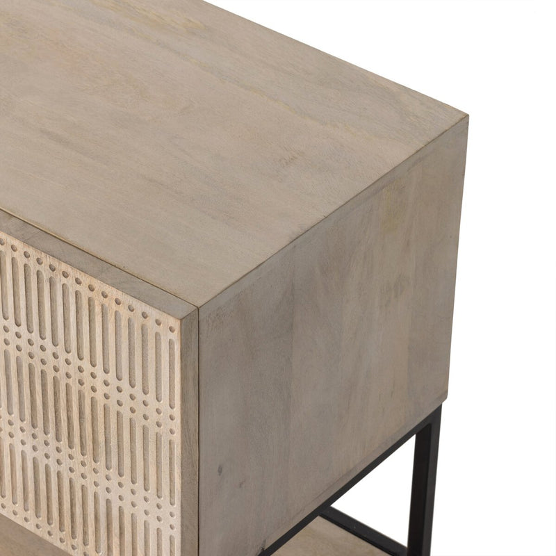 Kelby Small Media Console - Light Wash Carved