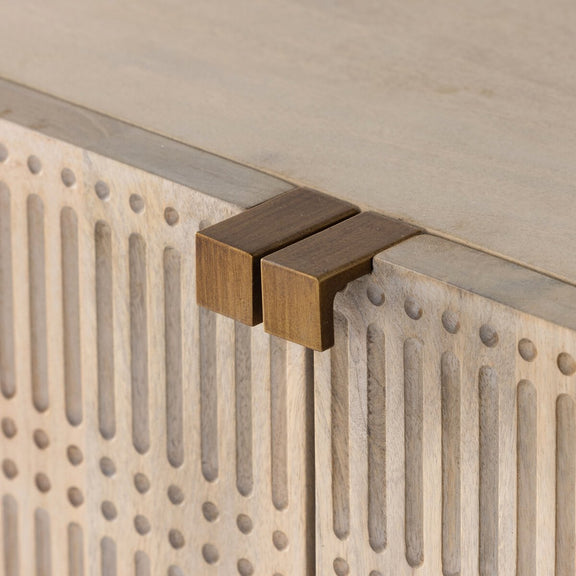 Kelby Small Media Console - Light Wash Carved