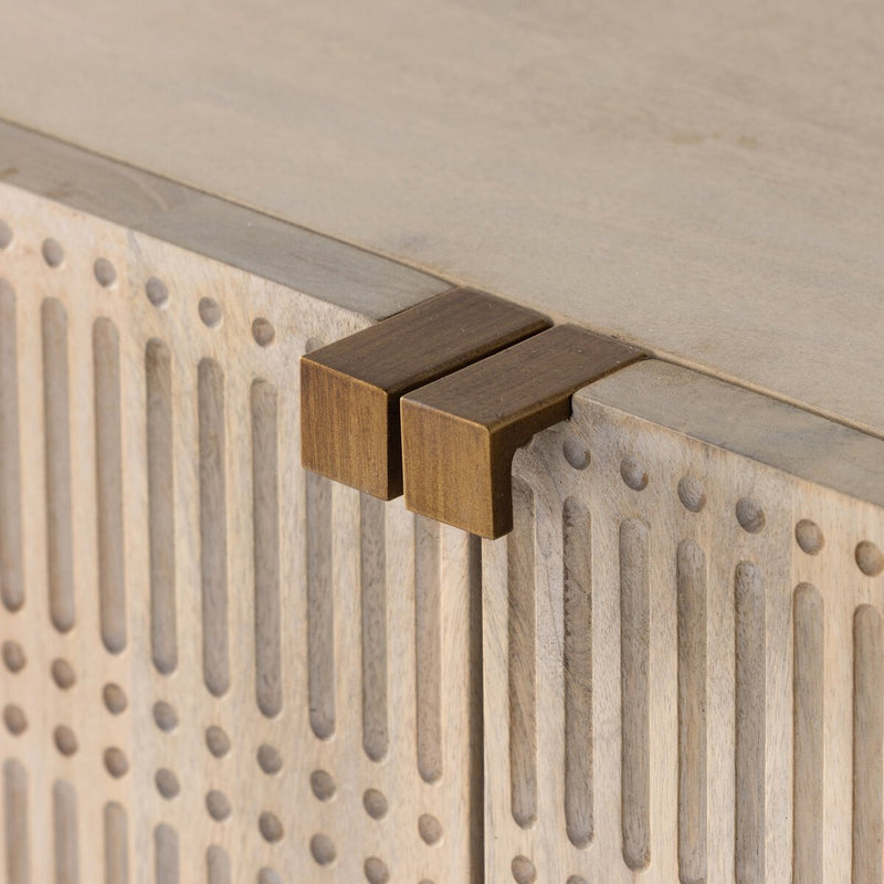 Kelby Small Media Console - Light Wash Carved