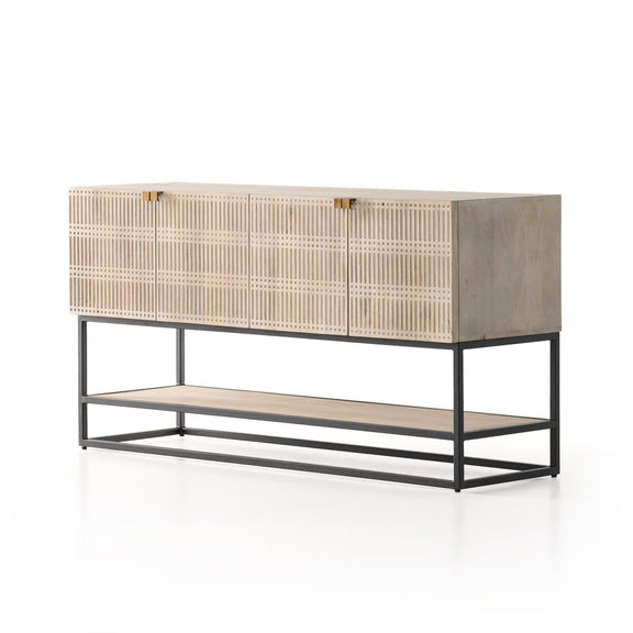 Kelby Small Media Console - Light Wash Carved