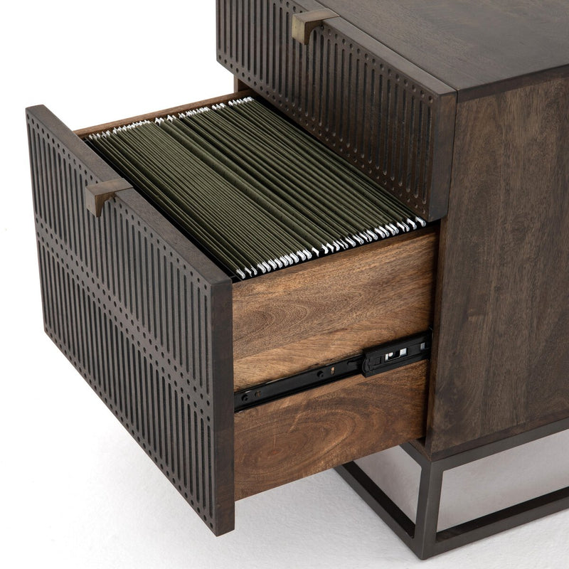 Kelby Filing Cabinet - Carved Vintage Brown