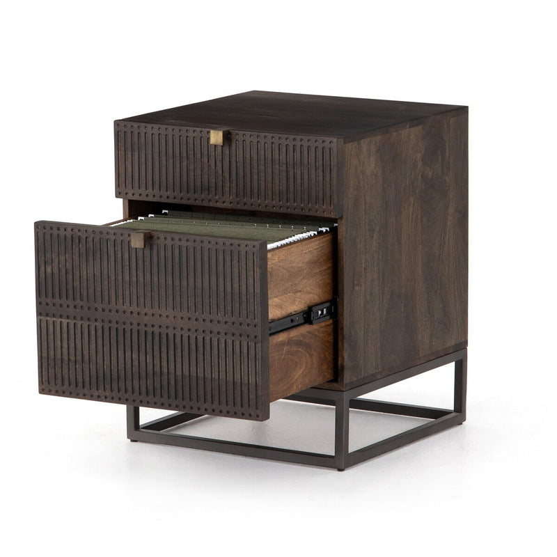 Kelby Filing Cabinet - Carved Vintage Brown