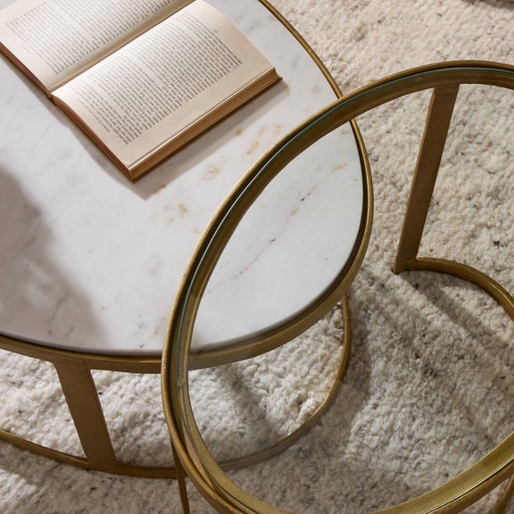 Calder Nesting Coffee Table - Polished White Marble