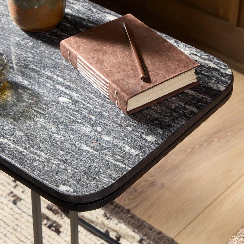 Adalley C Table - Polished Black Marble