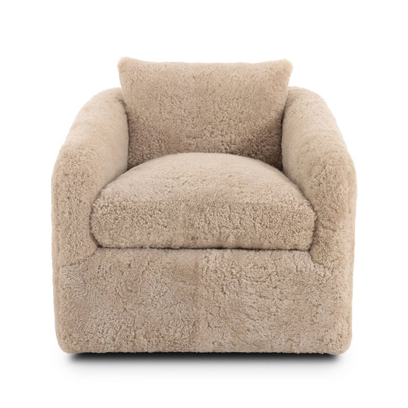 Topanga Swivel Chair - Beige Shearling