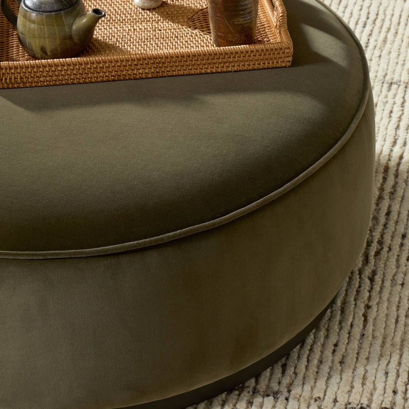 Sinclair Large Round Ottoman - Surrey Olive