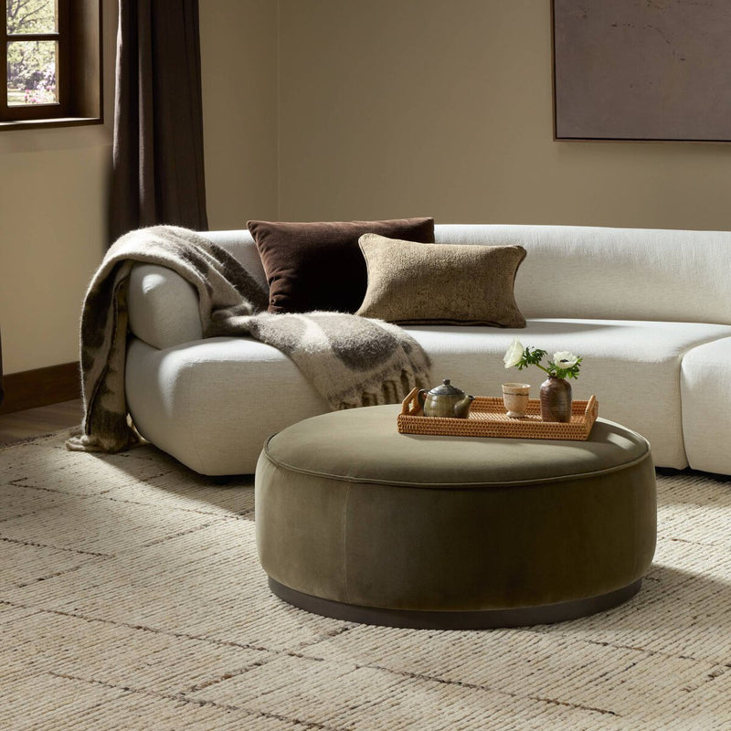 Sinclair Large Round Ottoman - Surrey Olive