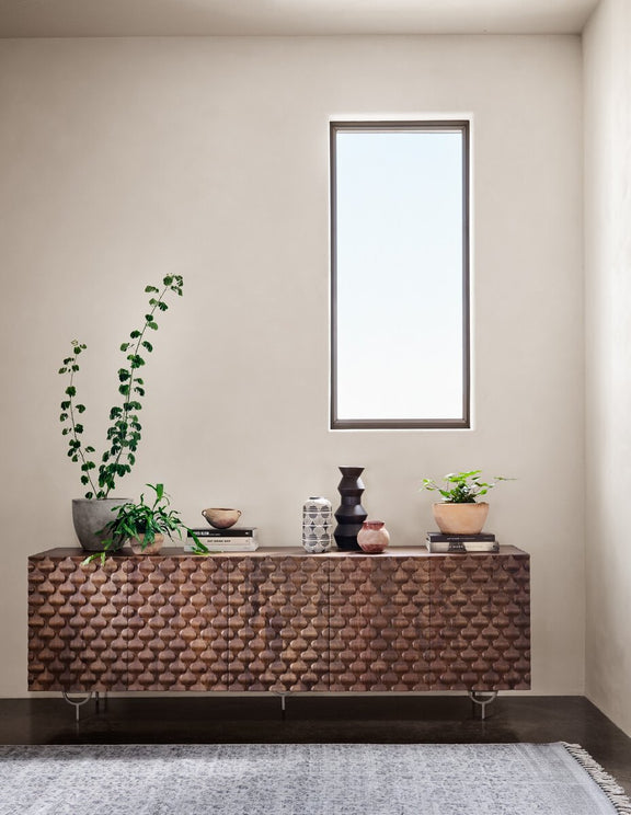 Rio Media Console - Round Cut Antique Brown