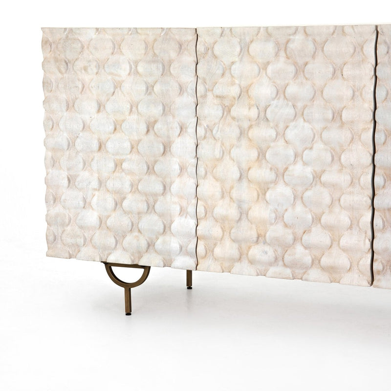 Rio Media Console - Round Cut White Wash