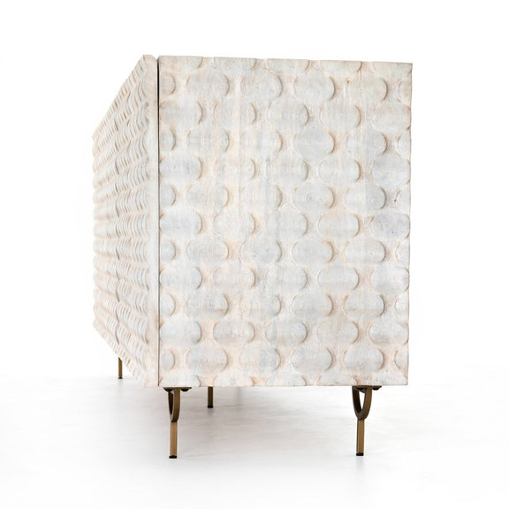 Rio Media Console - Round Cut White Wash