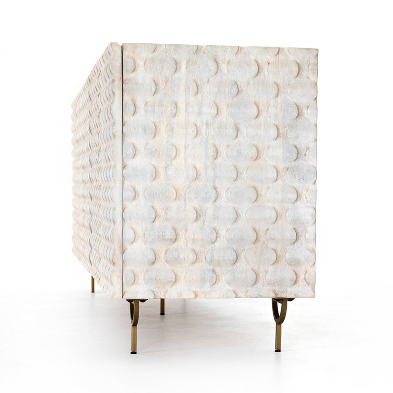 Rio Media Console - Round Cut White Wash