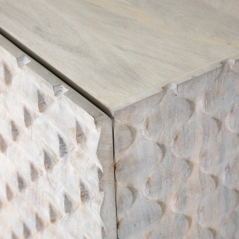 Rio Media Console - Round Cut White Wash