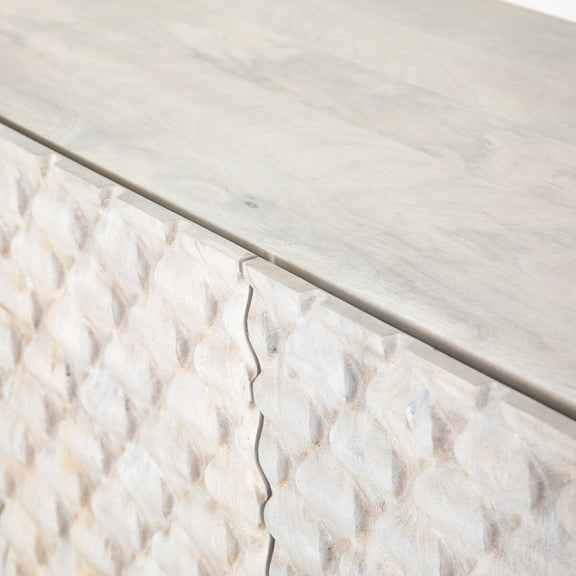 Rio Media Console - Round Cut White Wash