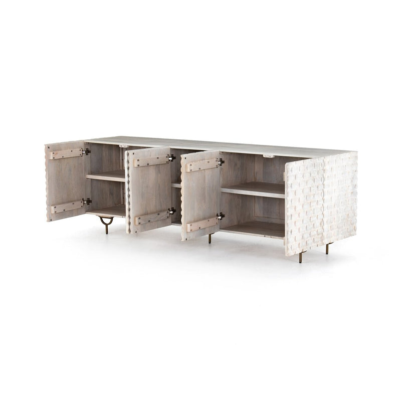 Rio Media Console - Round Cut White Wash