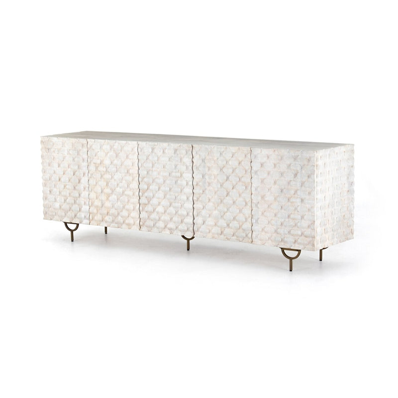Rio Media Console - Round Cut White Wash
