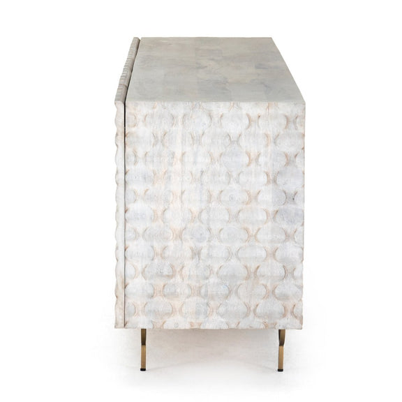 Rio Media Console - Round Cut White Wash