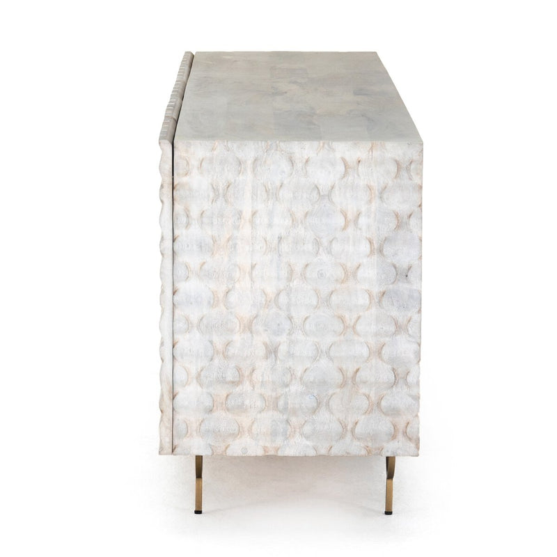 Rio Media Console - Round Cut White Wash