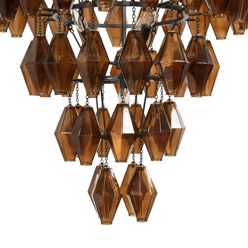 Adeline Large Round Chandelier - Amber Glass