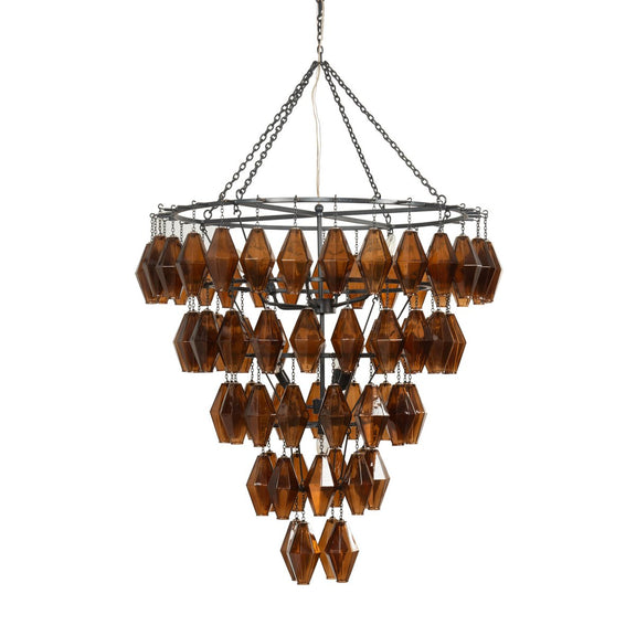 Adeline Large Round Chandelier - Amber Glass