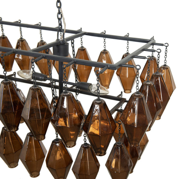 Adeline Rectangular Chandelier - Amber Glass