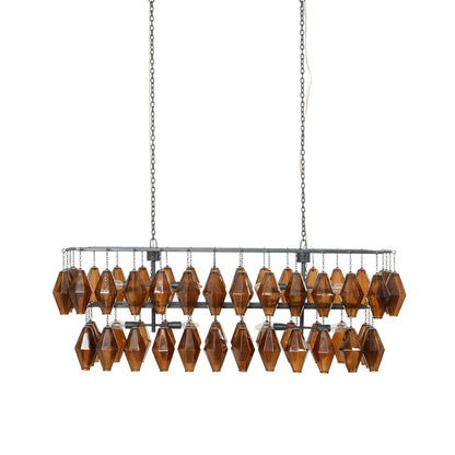 Adeline Rectangular Chandelier - Amber Glass