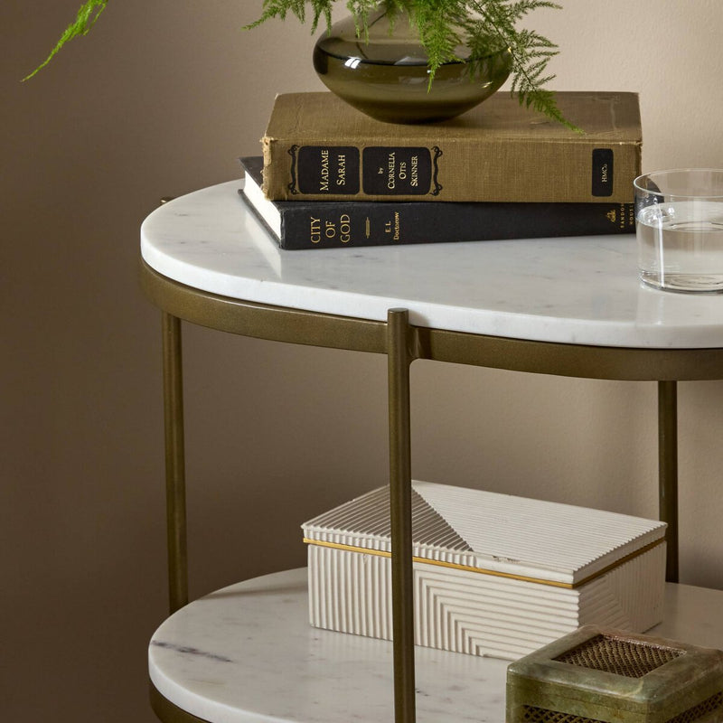 Felix Oval Nightstand - Polished White Marble