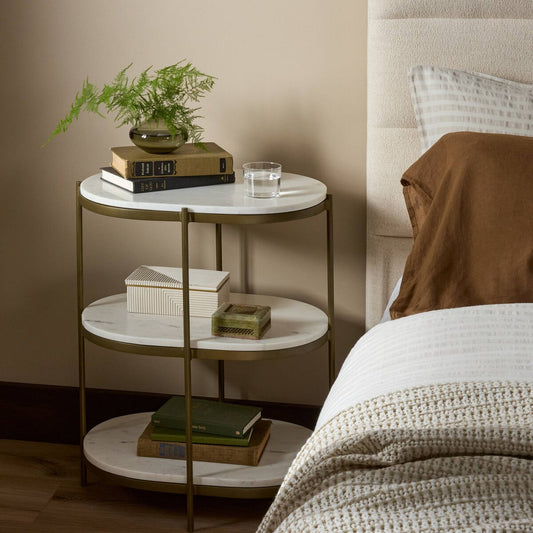 Felix Oval Nightstand - Polished White Marble