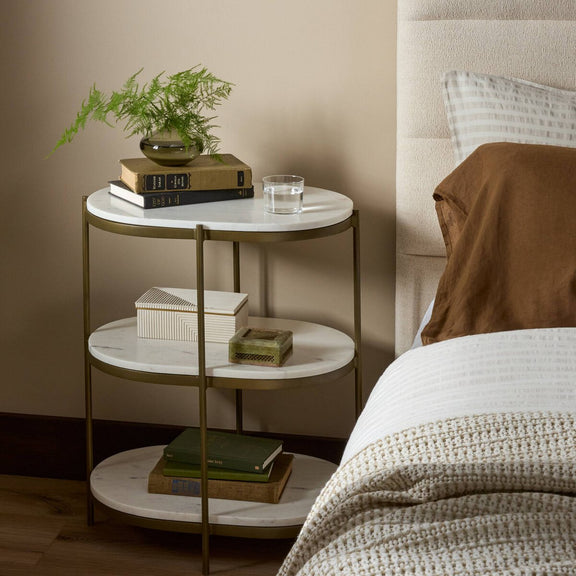 Felix Oval Nightstand - Polished White Marble