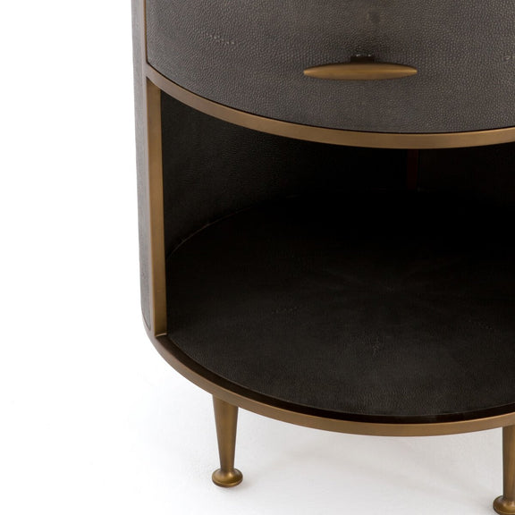 Shagreen Round Nightstand - Grey Shagreen