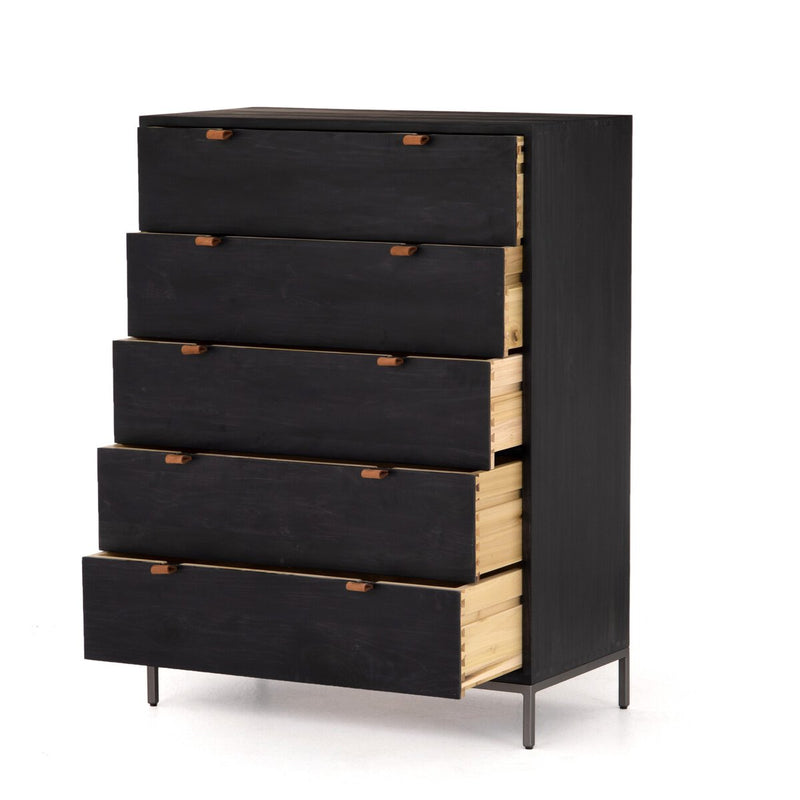 Trey 5 Drawer Dresser - Black Wash Poplar