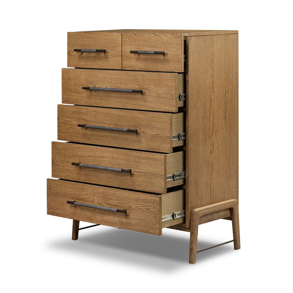 Rosedale 6 Drawer Tall Dresser - Amber Oak Veneer