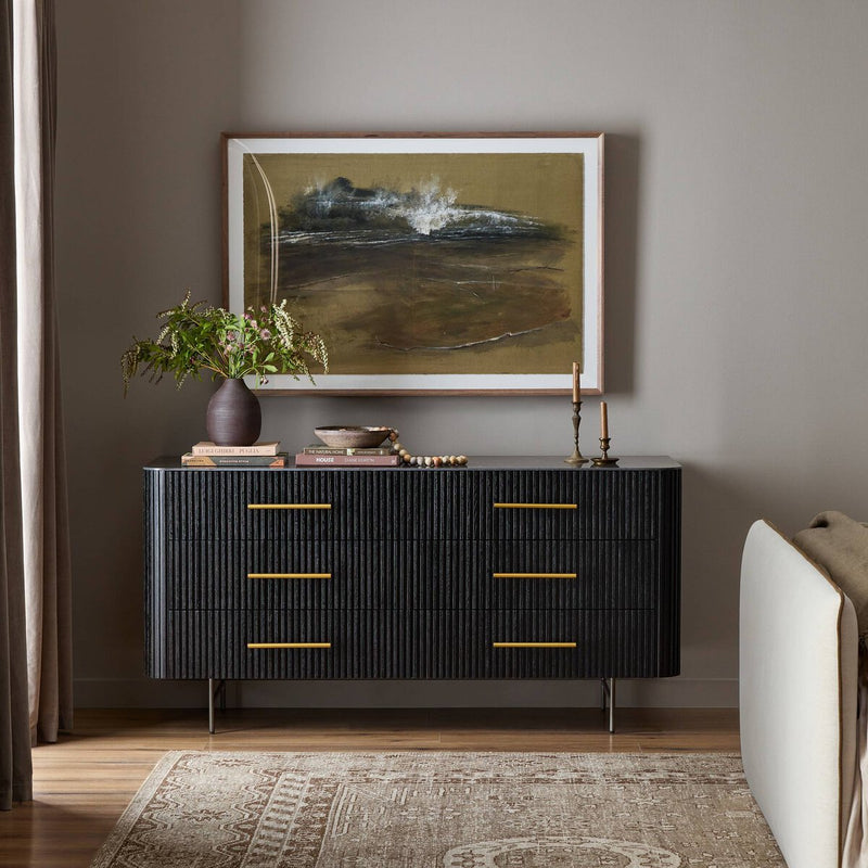 Fletcher 6 Drawer Dresser - Distressed Black Oak