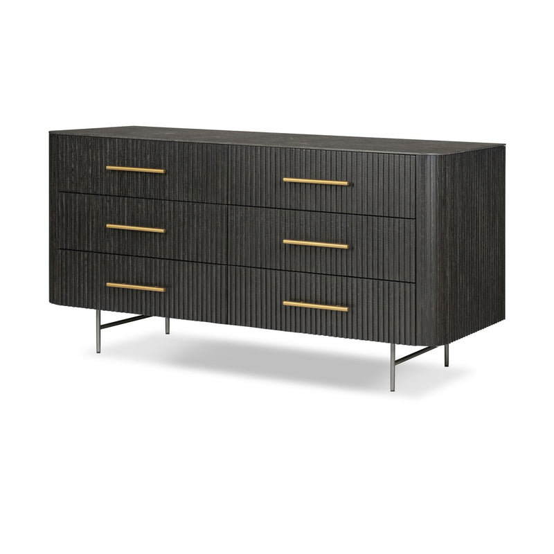 Fletcher 6 Drawer Dresser - Distressed Black Oak