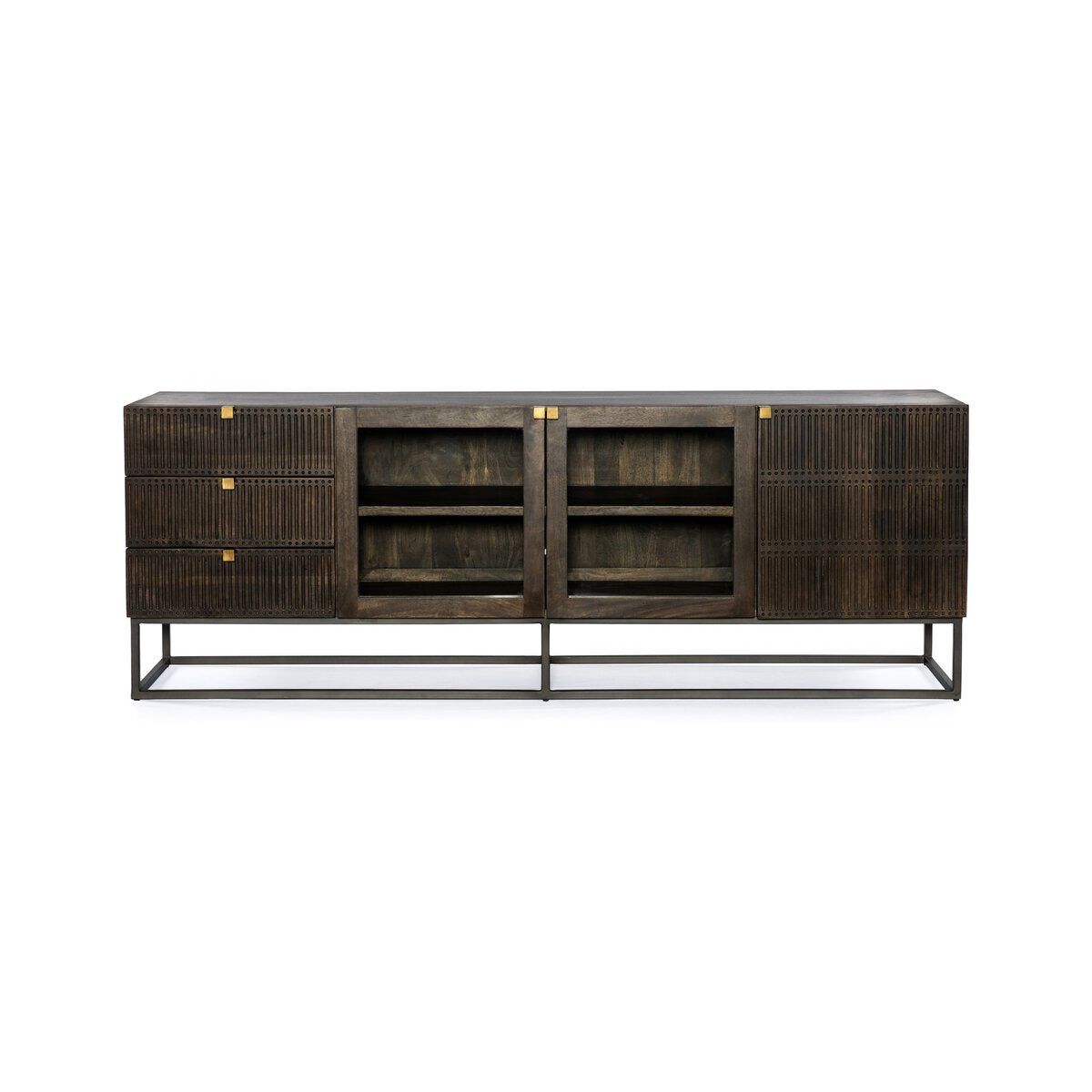 Kelby Media Console - Carved Vintage Brown