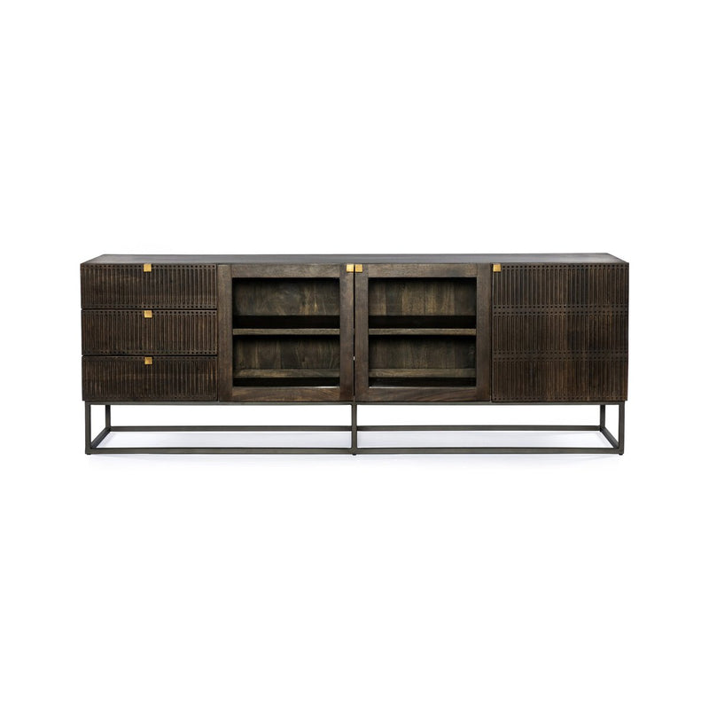 Kelby Media Console - Carved Vintage Brown