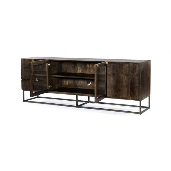 Kelby Media Console - Carved Vintage Brown