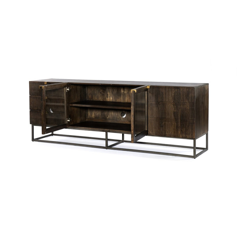 Kelby Media Console - Carved Vintage Brown