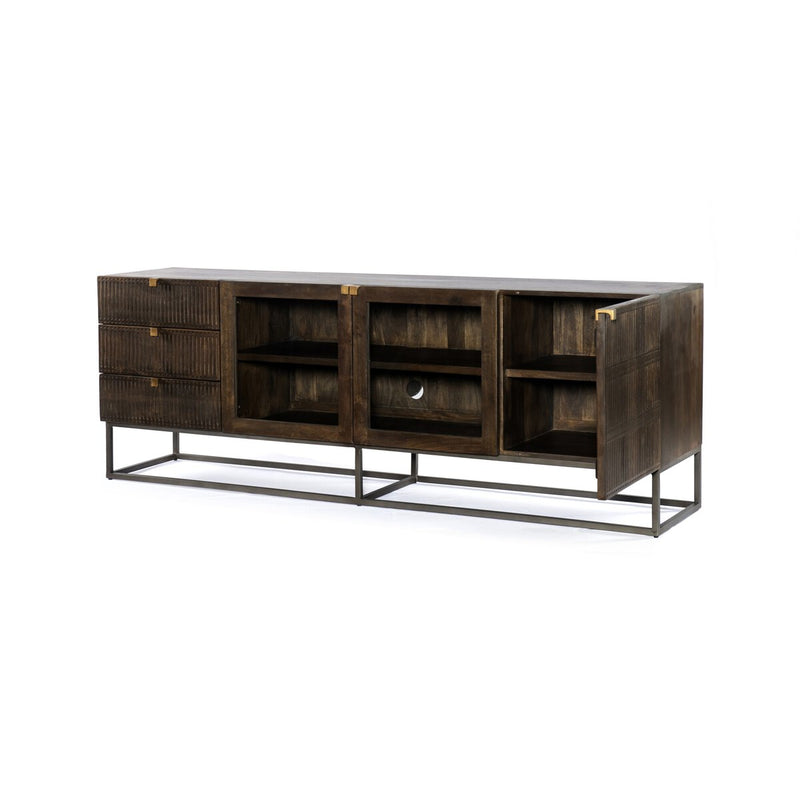 Kelby Media Console - Carved Vintage Brown