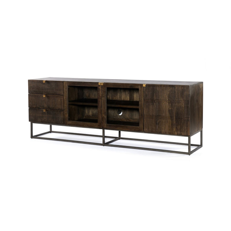 Kelby Media Console - Carved Vintage Brown