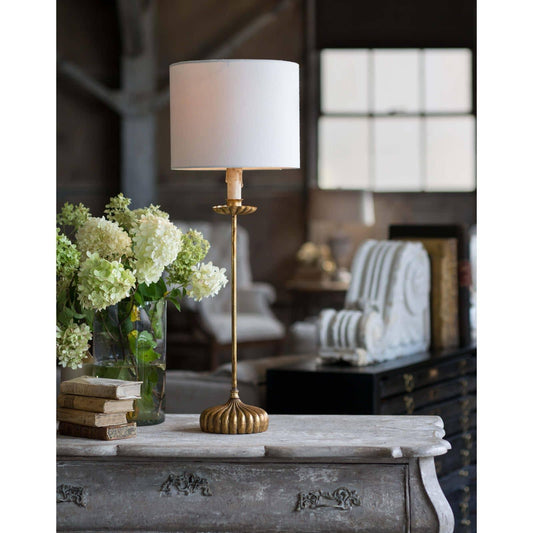 Clove Stem Buffet Table Lamp With Natural Linen Shade - Antique Gold Leaf