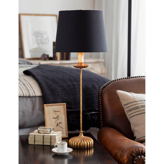 Clove Stem Buffet Table Lamp With Black Shade - Antique Gold Leaf