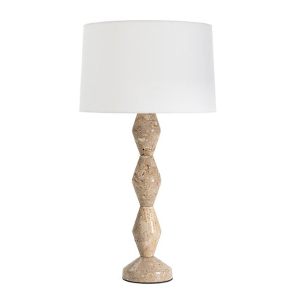 Crew Travertine Buffet Lamp - Natural Linen Shade