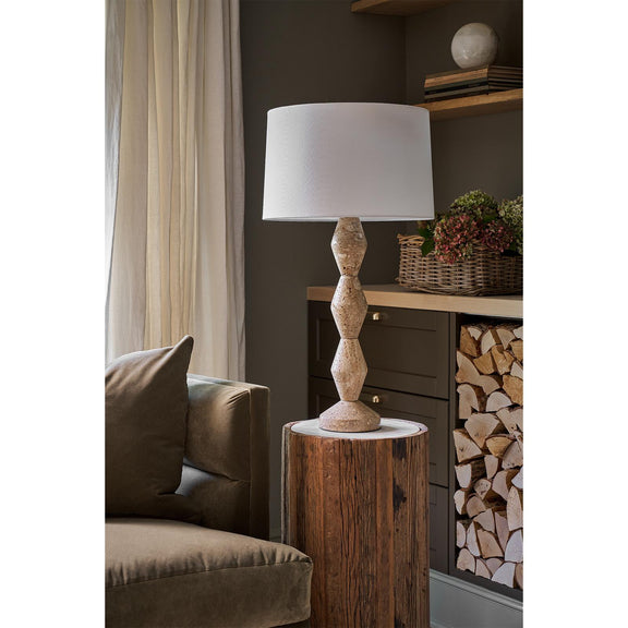 Crew Travertine Buffet Lamp - Natural Linen Shade